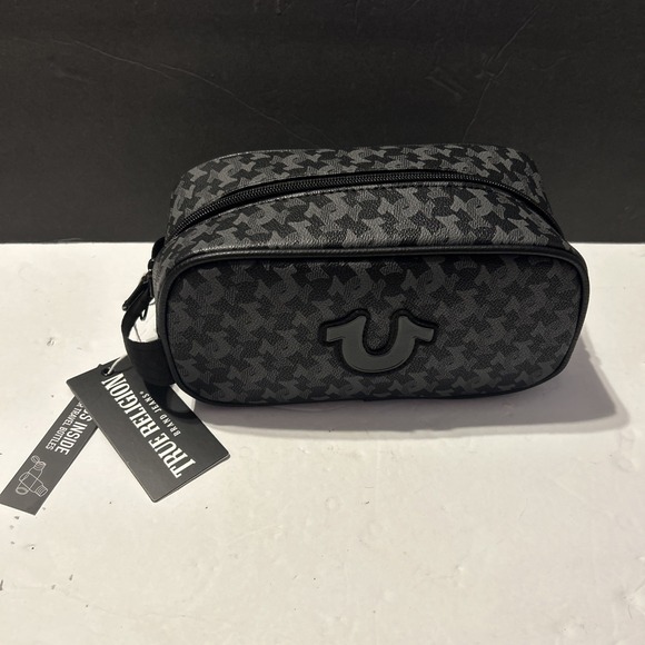 True Religion CODA Toiletry Bag Men's Black/Gray Horseshoe Logo 2 Travel Bottles - Picture 1 of 4